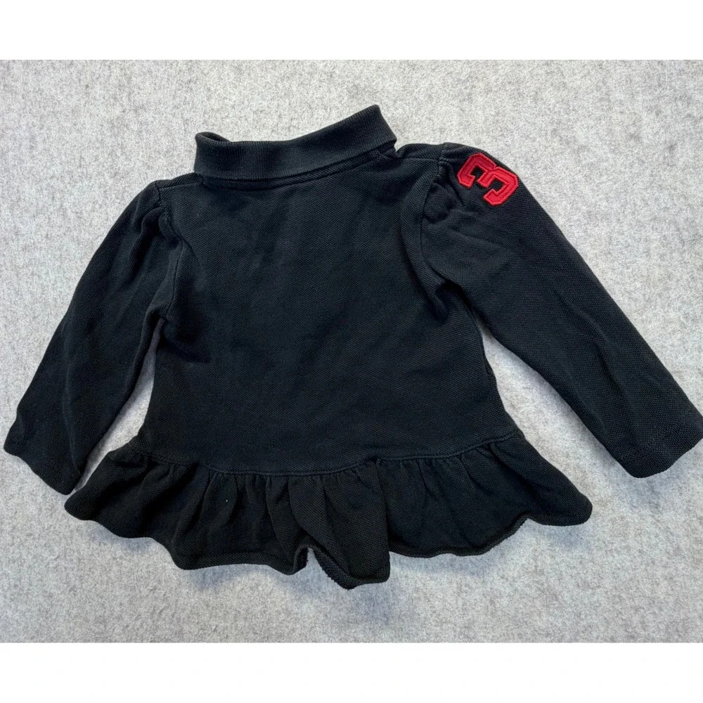 Ralph Lauren Polo Dress Girls 12M Black Peplum Triple Pony Long Sleeve‎